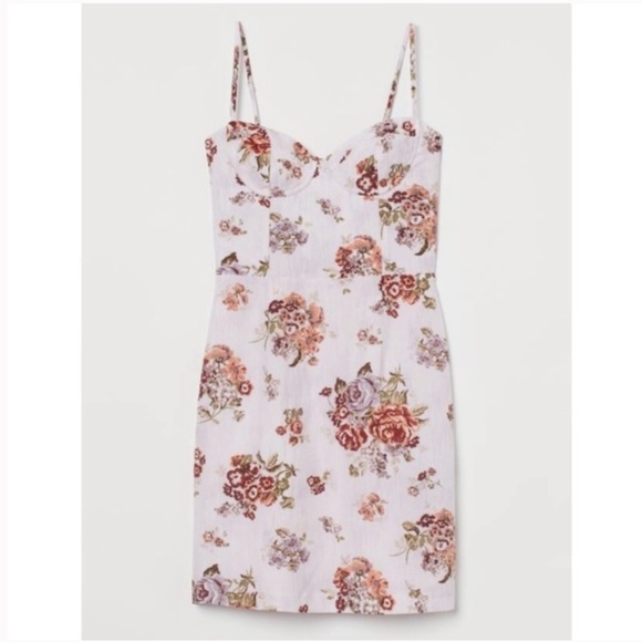 Brock x H&M Spaghetti Strap corset upper pink floral mini dress medium - Picture 9 of 15